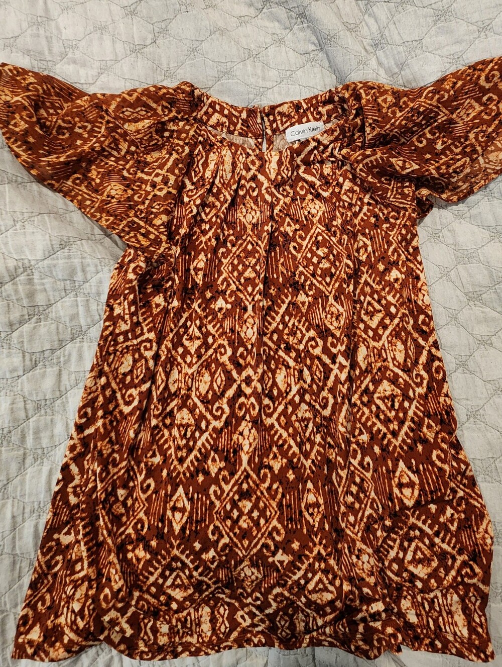 Women's Rust & Cream Patterned Off-Shoulder Tunic.  BOHO Style
